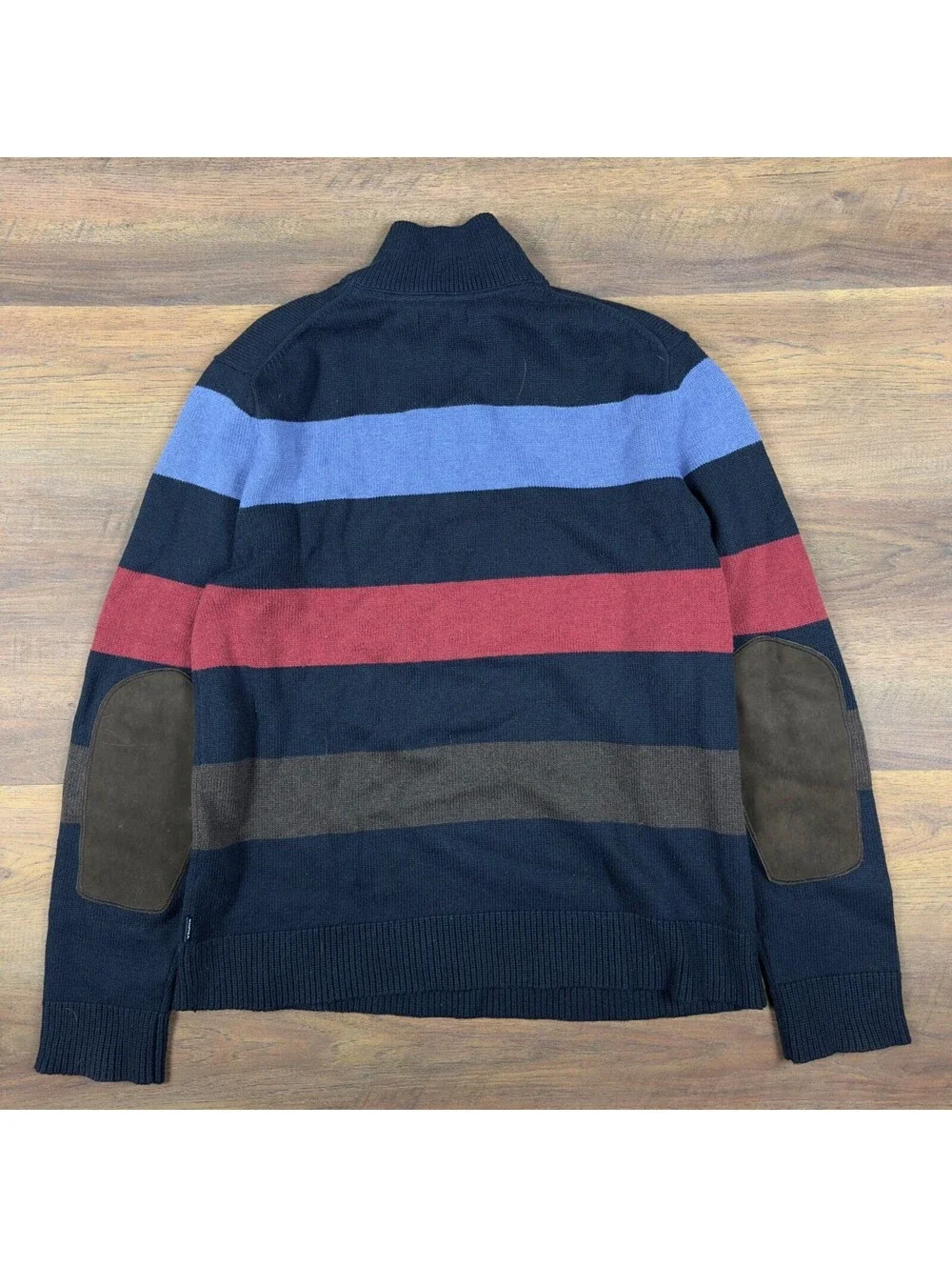 Nautica Striped Quarter Zip Sweater Mens M Navy Blue Red